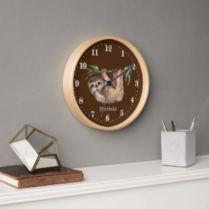 cute sloth lovers add name  clock