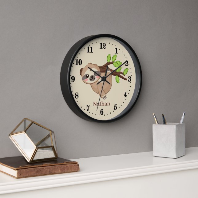 cute sloth lovers animal add name Large Clock (Office)