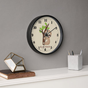 cute sloth lovers animal add name Large Clock