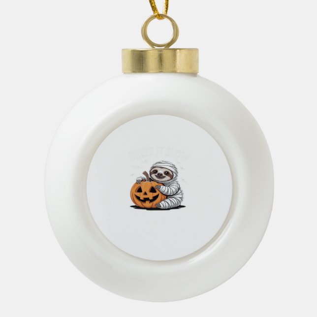 Cute Sloth Lovers Funny Halloween Pumpkin Essentia Ceramic Ball Christmas Ornament (Front)