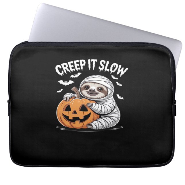 Cute Sloth Lovers Funny Halloween Pumpkin Essentia Laptop Sleeve (Front)