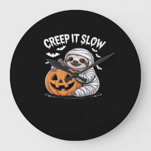Cute Sloth Lovers Funny Halloween Pumpkin Essentia Large Clock
