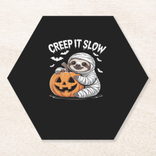 Cute Sloth Lovers Funny Halloween Pumpkin Essentia Paper Coaster