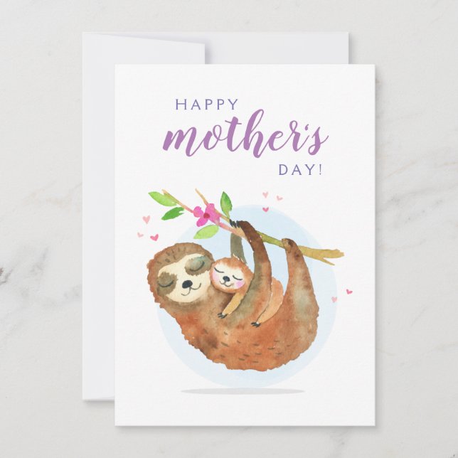 Cute Sloth Mum Baby Happy Mother's Day card (Front)