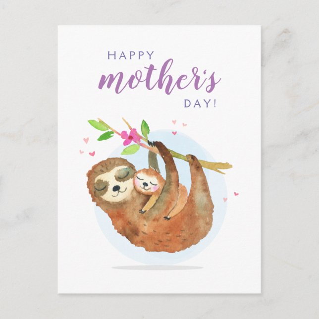Cute Sloth Mum Baby Happy Mother's Day card (Front)