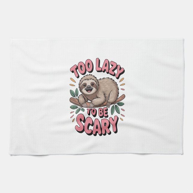 Cute Sloth on Branch with Playful Tea Towel (Horizontal)