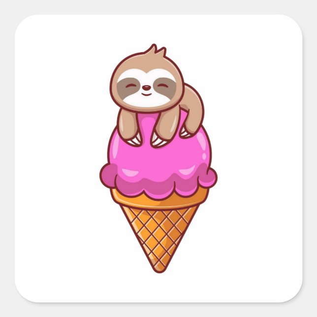 Cute Sloth On Ice Cream Cone Square Sticker (Front)