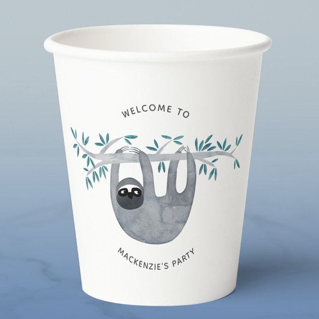 Cute Sloth Party Paper Cups (Watercolor sloth personalized party paper cup)