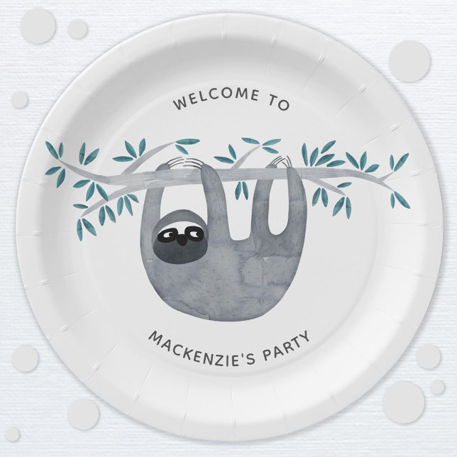 Cute Sloth Party Paper Plate (Cute sloth party personalized paper plate)
