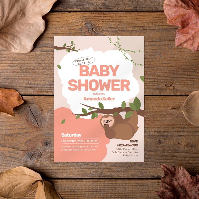 Cute Sloth Pastel Baby Shower Invitation (Creator Uploaded)