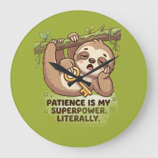 Cute Sloth Patience Is My Superpower Coffee Mug). Large Clock
