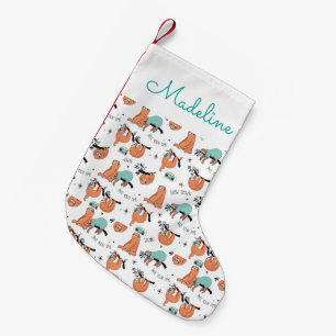 Cute Sloth Pattern Add Your Name Small Christmas Stocking