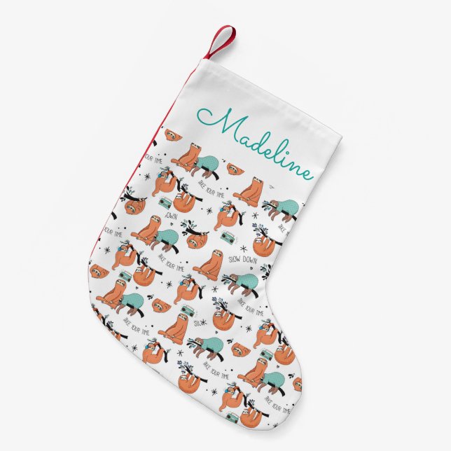 Cute Sloth Pattern | Add Your Name Small Christmas Stocking (Front (Hanging))
