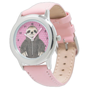 Cute Sloth Pattern Animal Kid's Pink Watch
