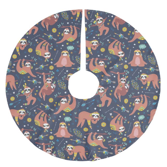 Cute Sloth Pattern  Brushed Polyester Tree Skirt (Front)