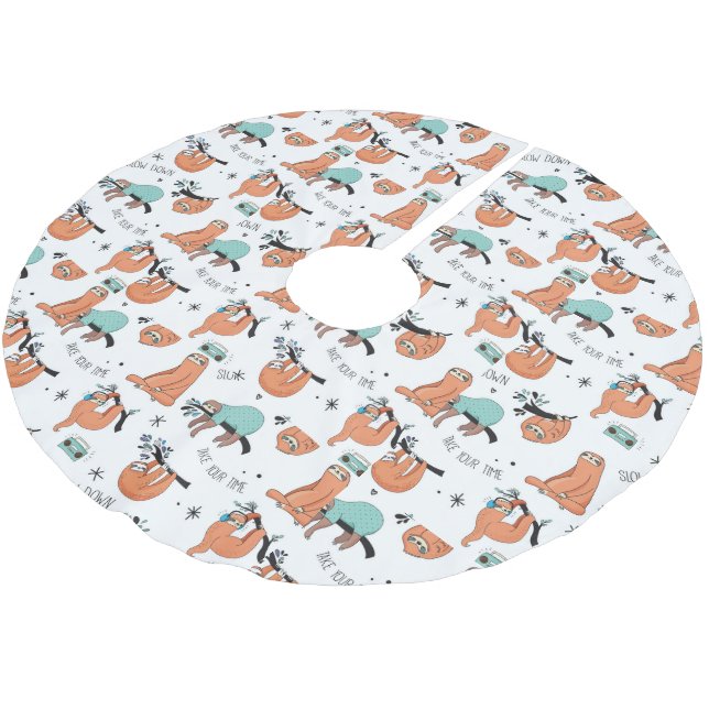 Cute Sloth Pattern Brushed Polyester Tree Skirt (Angled)