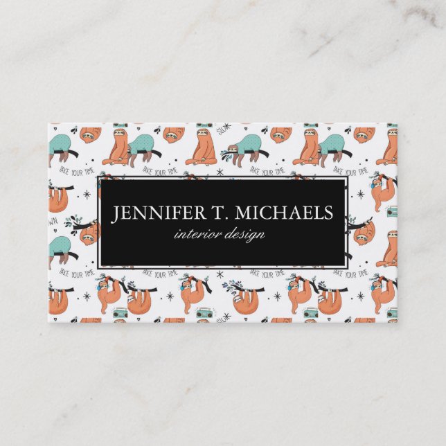 Cute Sloth Pattern Business Card (Front)