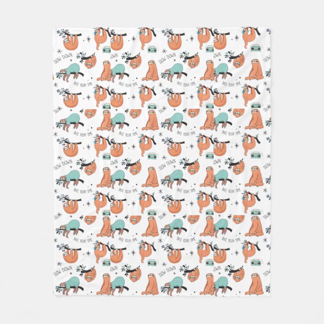 Cute Sloth Pattern Fleece Blanket (Front)