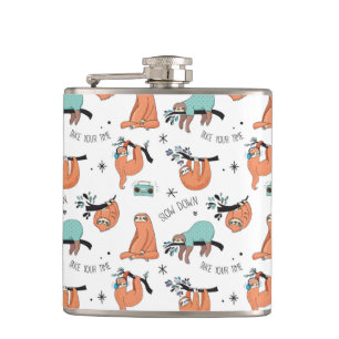 Cute Sloth Pattern Hip Flask