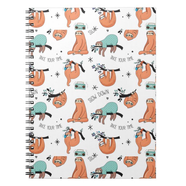 Cute Sloth Pattern Notebook (Front)