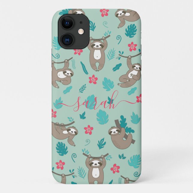 Cute Sloth Pattern Personalised Name   Case-Mate iPhone Case (Back)