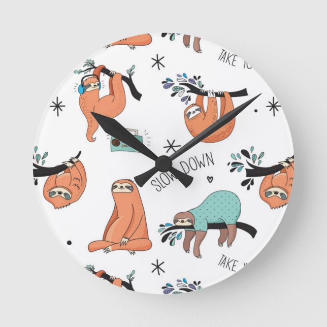 Cute Sloth Pattern Round Clock (Front)
