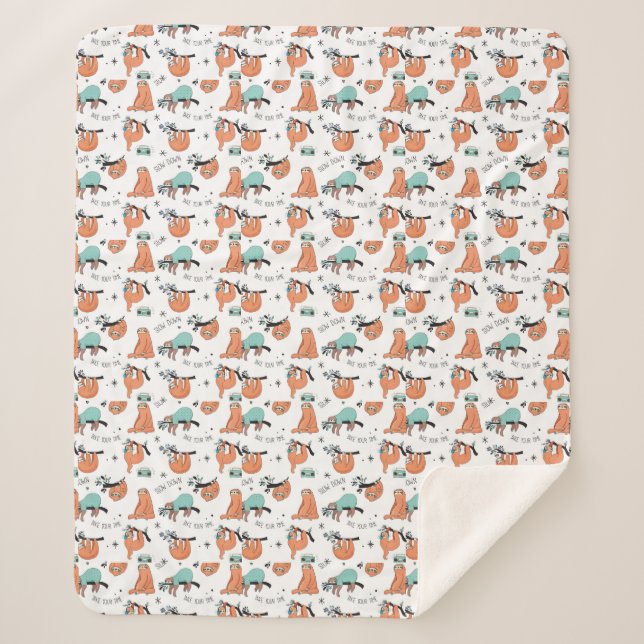 Cute Sloth Pattern Sherpa Blanket (Front)