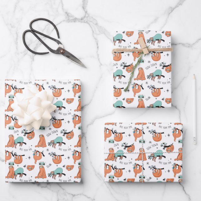 Cute Sloth Pattern Wrapping Paper Sheet (Front)