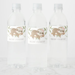 Cute Sloth Personalised Girl Birthday Water Bottle Label