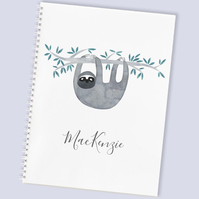 Cute Sloth Personalised Notebook (Watercolor sloth personalized custom name notebook with choice of paper for the interior)