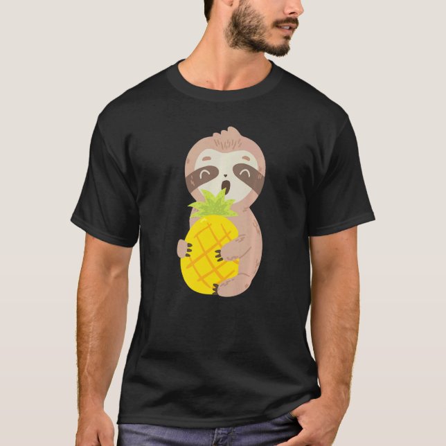 Cute Sloth Pineapple  Tropical Fruit Food T-Shirt (Front)