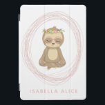 Cute Sloth Pink Zen Yoga Lotus Art Personalised iPad Pro Cover<br><div class="desc">A cute art illustration of a peaceful sloth in the yoga lotus position,  personalised with your name.</div>