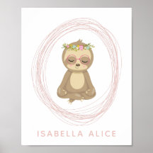 Cute Sloth Pink Zen Yoga Lotus Art Personalised
