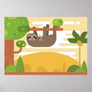 Cute Sloth Poster - Mum and Baby Sloth