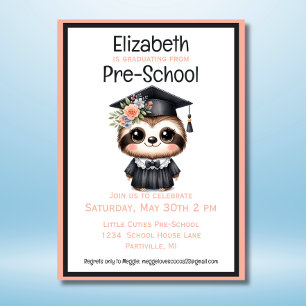 Cute Sloth Preschool Kids Graduation Party Invitation