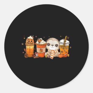 Cute Sloth Pumpkin Spice Coffee Latte Fall Autumn Classic Round Sticker