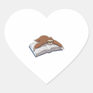Cute Sloth Reading Book Heart Sticker