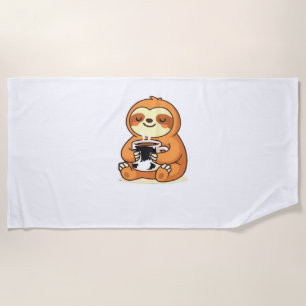Cute Sloth Relaxing with Hot Coffee Premium T-Shir Beach Towel