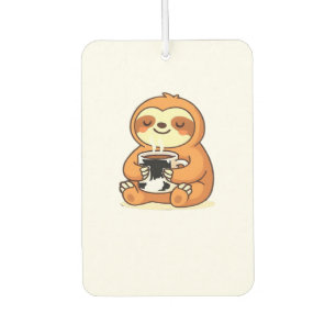 Cute Sloth Relaxing with Hot Coffee Premium T-Shir Car Air Freshener