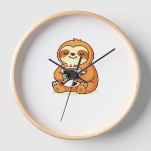 Cute Sloth Relaxing with Hot Coffee Premium T-Shir Clock