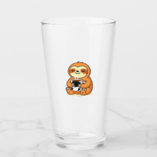 Cute Sloth Relaxing with Hot Coffee Premium T-Shir Glass
