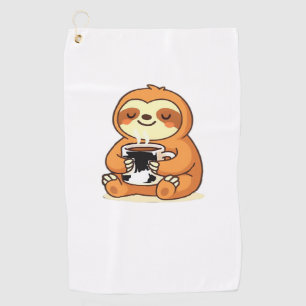 Cute Sloth Relaxing with Hot Coffee Premium T-Shir Golf Towel