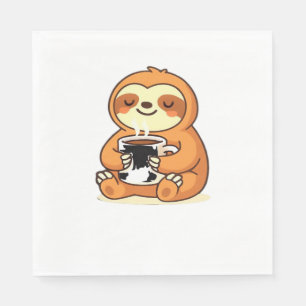 Cute Sloth Relaxing with Hot Coffee Premium T-Shir Napkin
