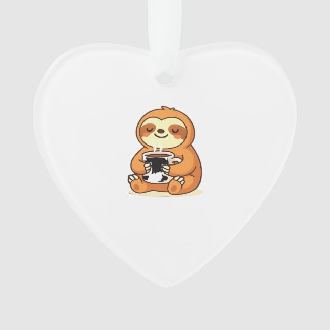 Cute Sloth Relaxing with Hot Coffee Premium T-Shir Ornament (Front)