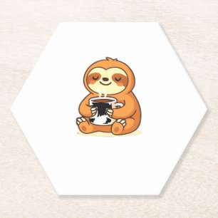 Cute Sloth Relaxing with Hot Coffee Premium T-Shir Paper Coaster