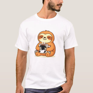 Cute Sloth Relaxing with Hot Coffee Premium T-Shir T-Shirt