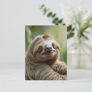 Cute sloth resting holiday postcard