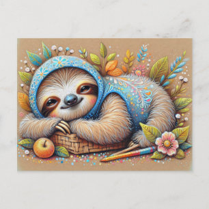 Cute sloth resting postcard