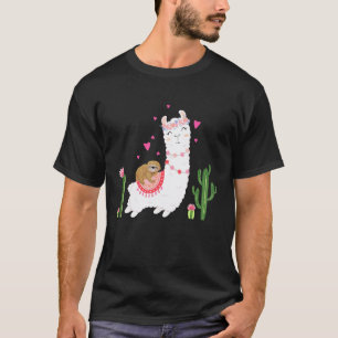 Cute Sloth Riding Llama Heart Valentines Day T-Shirt