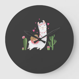 Cute Sloth Riding Llama Shirt Heart Valentines Day Large Clock